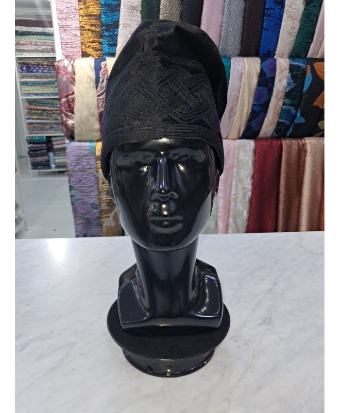 Black velvet with tonal black thread embroidery